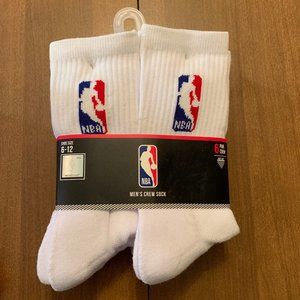 NBA Logoman Men Crew Socks 6 Pair - Large, White